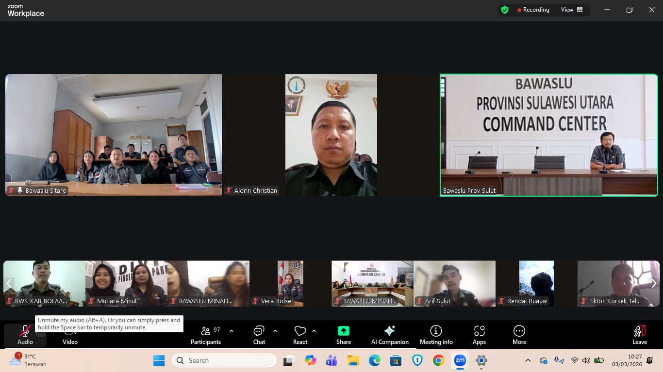 Rapat evaluasi sekretariat Bawaslu se-Sulawesi Utara melalui Zoom Meeting