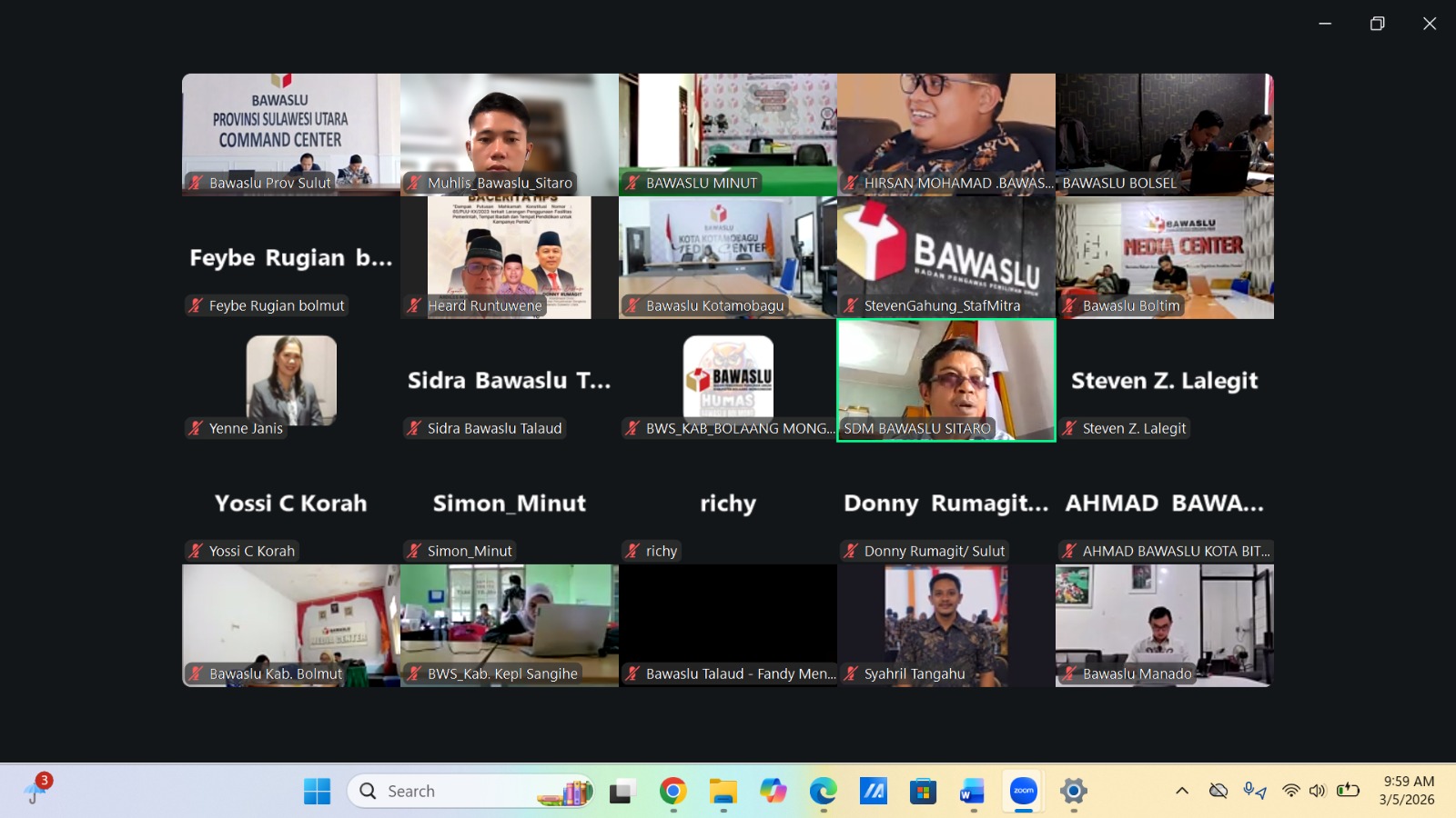 Tangkapan layar Bacerita HPS melalui Zoom Meeting. Dok: Humas Bawaslu Sitaro.