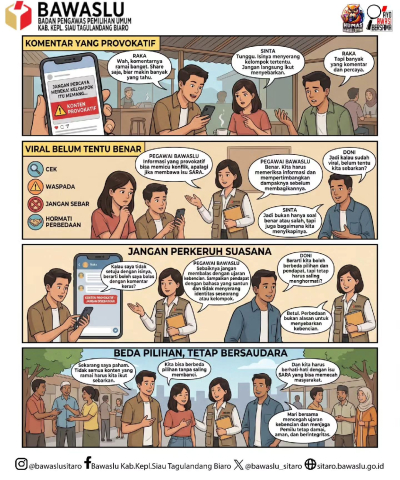 Edukasi Bawaslu Sitaro tentang bijak bermedia sosial dan menjaga persaudaraan dalam perbedaan.